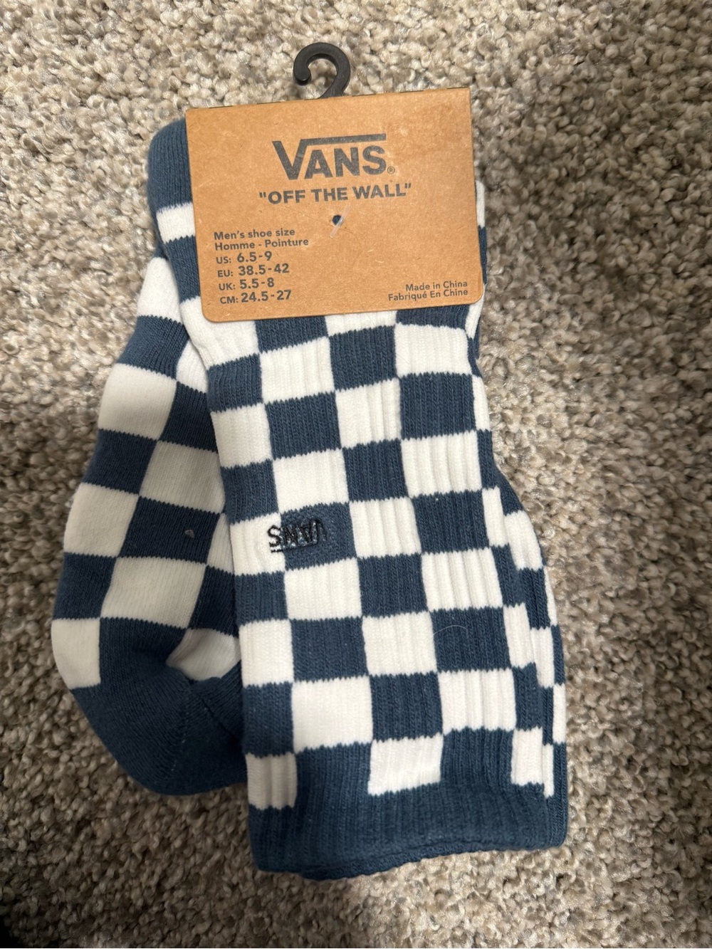 Vans Checkerboard Crew Socks - Navy and White